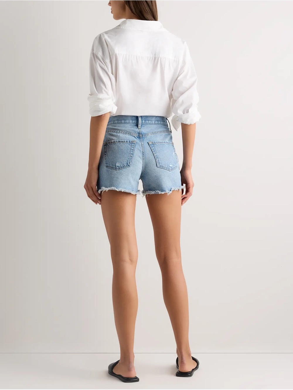 Classic Light Blue Denim Cutoff Shorts - Women's Quince Bella Cut Off - Picture 3 of 7